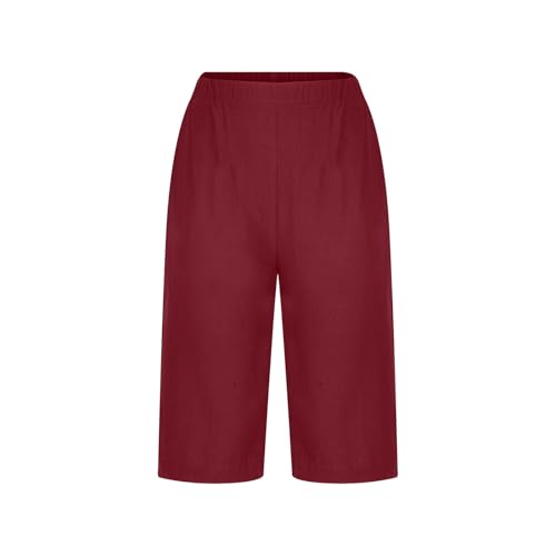 Linen Bermuda Shorts for Women - Knee Length Red Large