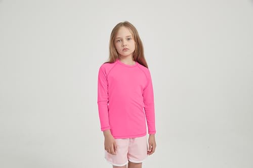 Kids Neon Rash Guard Swim Shirt UPF 50+ Long Sleeve - 12-14 Years Pink