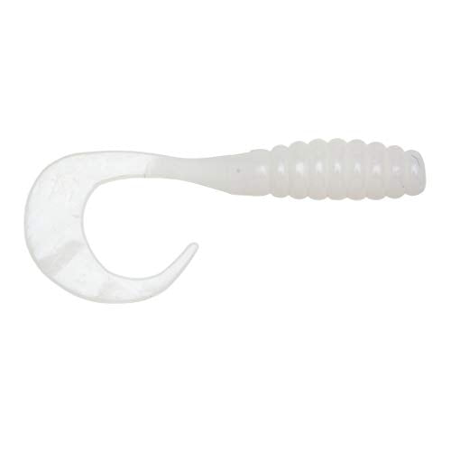 Ribbontail Grub Curly-Tail Soft Plastic Fishing Lure - 3 Inch, 15 Pack - White