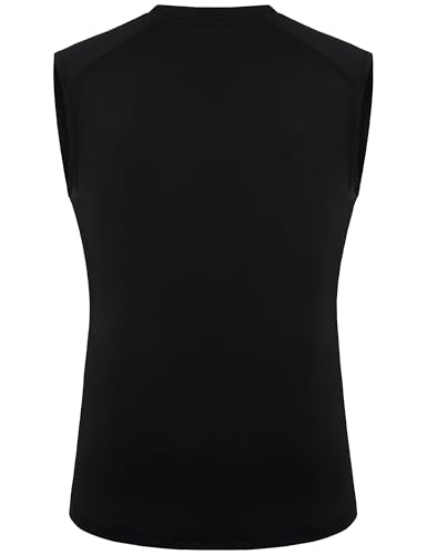 Boys Sleeveless Compression Shirt - Quick-Dry Athletic Tank Top, Large Black