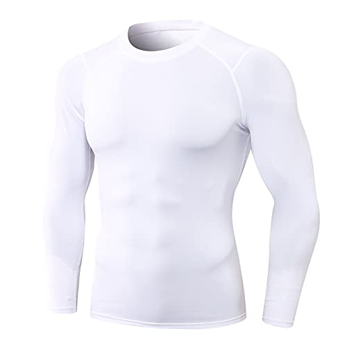 Leichr Men's Medium White Compression Shirt Long Sleeve Athletic Base Layer Quick Dry Basketball Football Tops