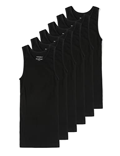 Comfneat Men's 6-Pack Tight Fit Cotton Tank Tops - Large, Black