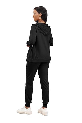 CLOCOR Women Track Suit 2-Piece Set with Pants – Black/White (Size Large)