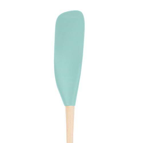 Tovolo Flex Core Jar Scraper With Wood Handle Long Silicone Spatula For Peanut Butter Jelly Jars, Heat Resistant BPA Free Long Handle Jar Spatula for Scraping Spreading Aqua Seafoam Green