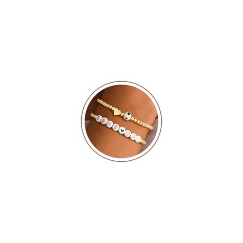 Gold Heart Soccer Beaded Bracelet for Women - Sports Jewelry Gift