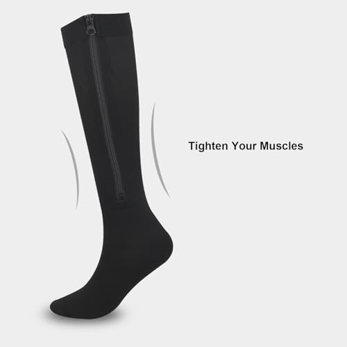 Zipper Compression Socks - Medical Knee-High Support L-Black
