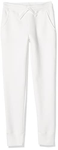 Girls' Sweatpants with Elastic Waist & Drawstring - Large, White
