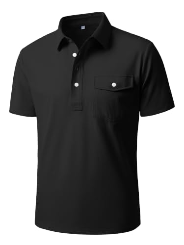 Men's Slim Fit Golf Polo Shirt - Quick Dry, Moisture Wicking, Large Black