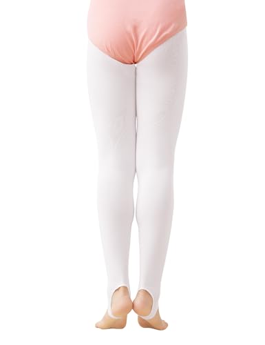 Stirrup Tights for Girls & Women - 60D Ultra Soft Ballet Tights - White 12-14Y