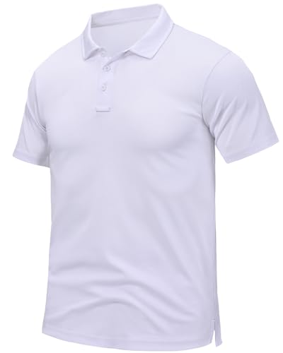 Peakwell Men's White Large Short Sleeve Quick Dry Golf Polo Shirt