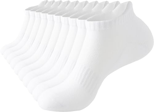 Cushioned Low Cut Ankle Socks for Women - Breathable Cotton - 5 Pairs - White