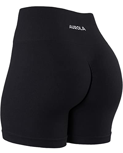 AUROLA Women's Power Workout Shorts with Tummy Control - Pack of Small, Black/Natural/Blanc De Blanc, Squat Proof, Seamless Active Shorts