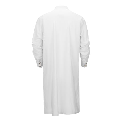 Men's Long Sleeve Stand Collar Kaftan Thobe Robe - White, 3X-Large