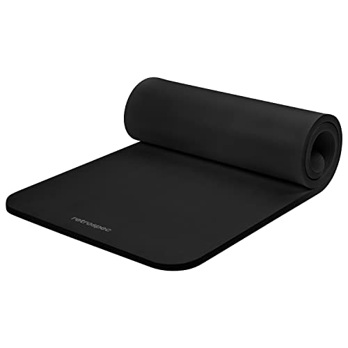 Extra Thick Non-Slip Yoga Mat with Strap - Black, 1 Inch