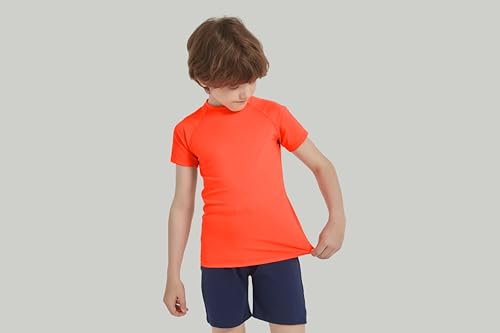 Kids Neon Swim Shirt - Short Sleeve UPF 50+ Rash Guard, 7-8 Years