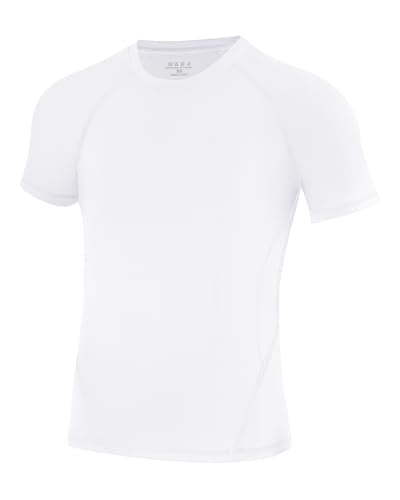 Boys Compression Shirt - Short Sleeve Athletic Base Layer - Large/White