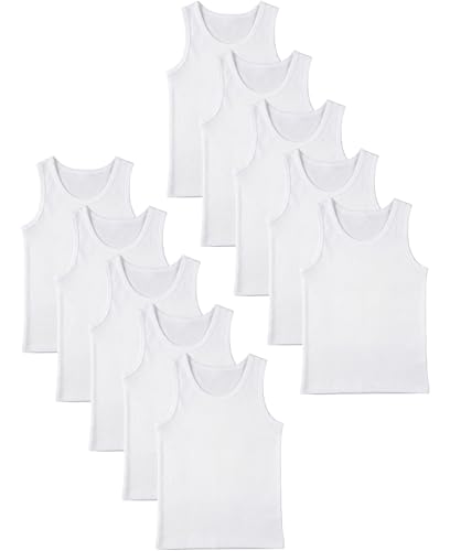 Andrew Scott Basics Boys' Color A-Shirt Sport Tank Top 10-Pack (Large) – White & Colorful Cotton Undershirts