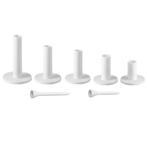 Golf Tees Set - 5 Rubber & 2 Plastic Tees in White for Practice
