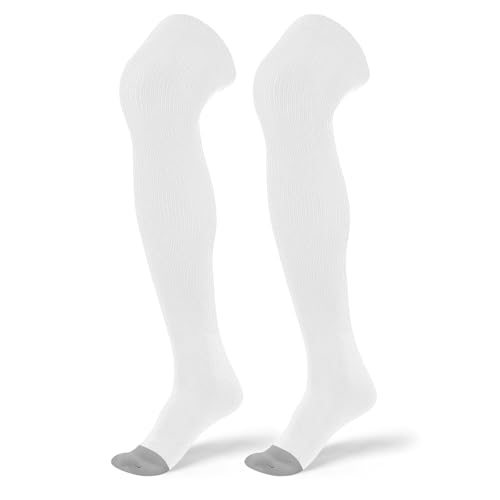 Over the Knee Baseball Socks - Extra Long Soccer Socks - White, X-Large