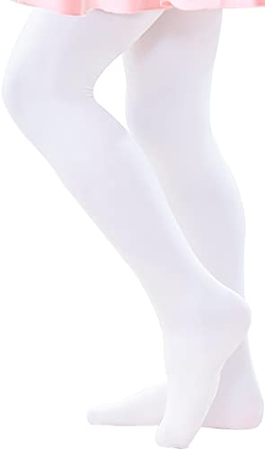 Footed Ballet Tights for Girls - 1 Pair, White, 6-8 Years