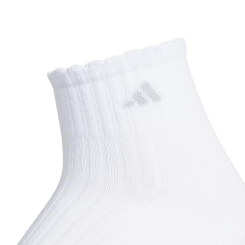 Adidas Women's Scallop Quarter Ankle Socks 3 Pack White/Gray Medium