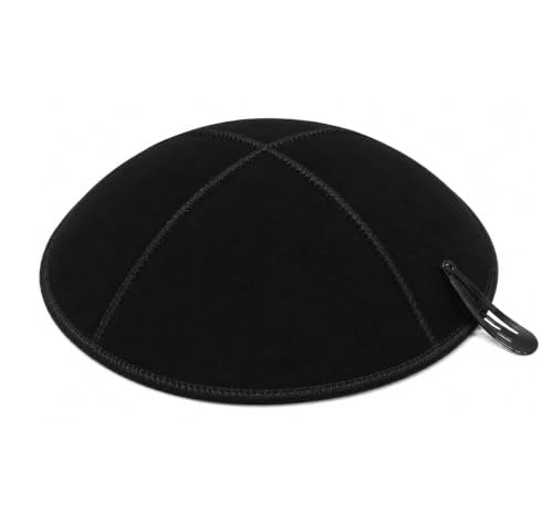 Black Suede Kippah with Clip - Jewish Yarmulke Skullcap Hat for Weddings