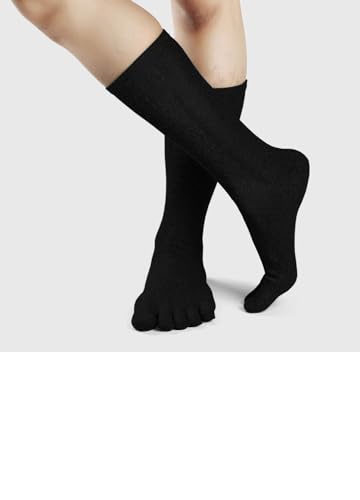 ZAKASA Toe Socks for Men – Crew Five-Finger Athletic Running Socks, 11-13 / Black, 5 Pairs