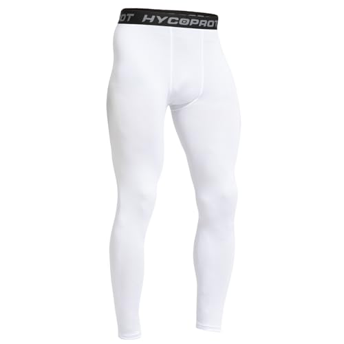 Men's Compression Pants - Cool Dry Workout Tights - White, Medium