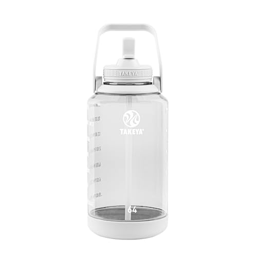 Takeya Motivational 64 oz Water Bottle with Straw Lid, Cloud White, BPA Free
