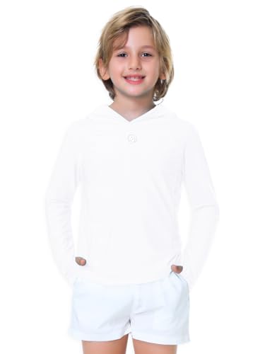 Kids Long Sleeve Hoodie Rash Guard UPF 50+ Swim Top - 13-14 Years/White