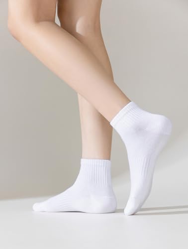 Ankle Socks for Women - Thin Cotton Athletic Mini Crew - 5 Pairs, White