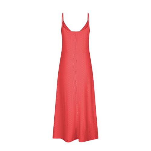 Maxi Dress for Women - Eyelet Spaghetti Sleeveless V Neck, Watermelon Red, Medium