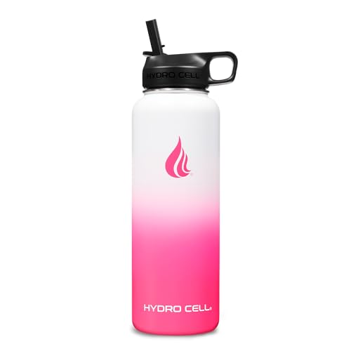 HYDRO CELL 40oz Stainless Steel Insulated Water Bottle with Straw - White/Pink, Leakproof Sport Flask