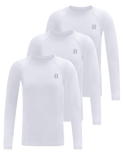 Runhit Boys Compression Shirt Kids Long Sleeve Athletic Undershirt White Large - Quick Dry Base Layer for Football & Baseball