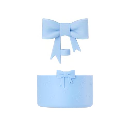 Silicone Bottle Cover & Bow Shape Straw Topper for Stanley Cup 12-40oz - Blue