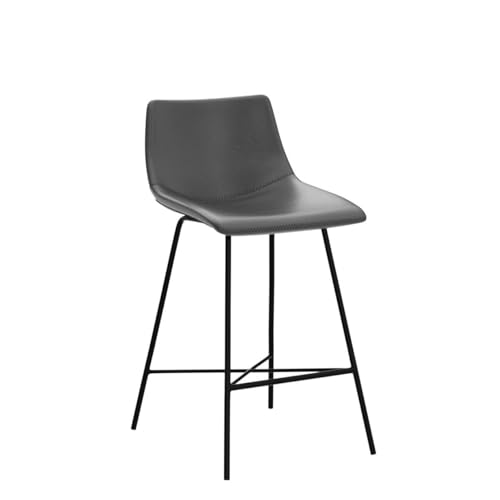 Counter Stools Set of 2 - 24 Inch Gray Faux Leather & Steel
