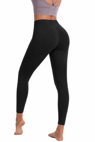 High Waisted Crossover Yoga Pants Leggings - Medium Black
