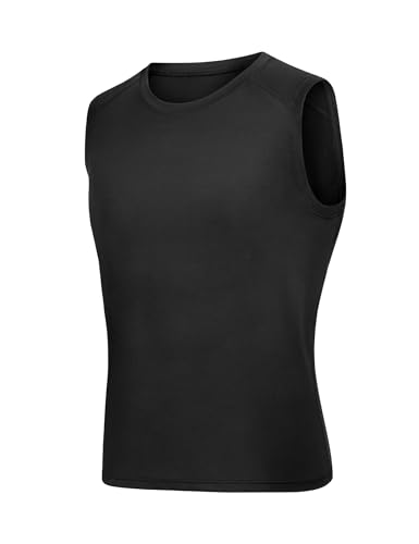 Boys Sleeveless Compression Shirt - Kids Football Undershirt, 11-12 Years / Black