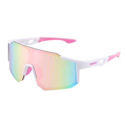 FEISEDY UV400 Cycling & Sports Sunglasses - White Pink, 75mm Lens, Unisex