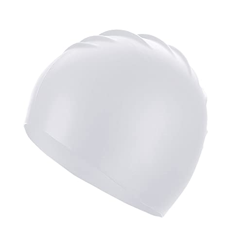Waterproof Silicone Swim Cap - Comfortable Bathing Cap - White - One Size