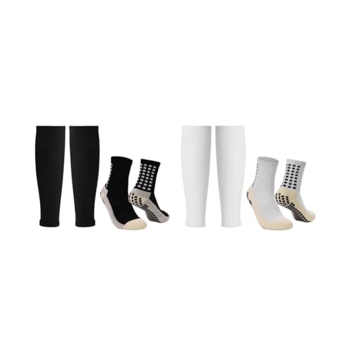 Black & White One Size Soccer Grip Socks with Leg Sleeves - Anti-Slip Performance Bundle for Men & Women