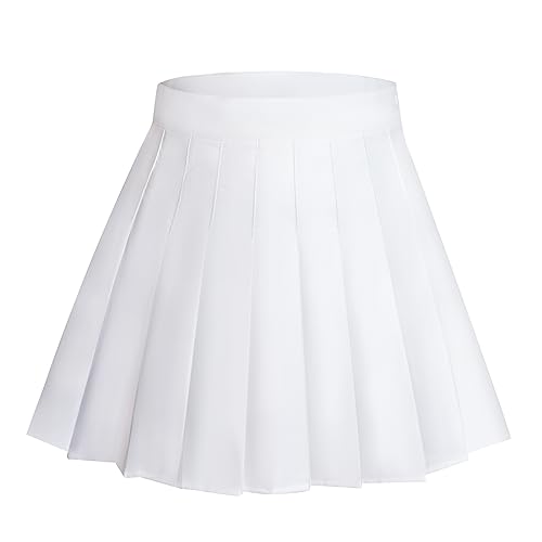 High Waisted Pleated Mini Skirt with Shorts - Small, White