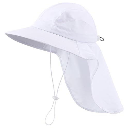 Home Prefer UPF 50+ Sun Hat for Men & Women with Neck Flap, Wide Brim, White