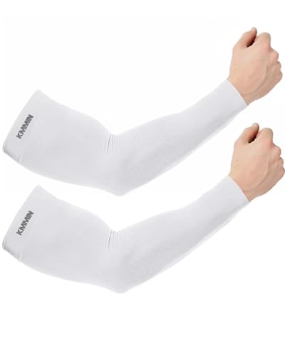 KMMIN UV Protection Arm Sleeves for Cycling, Driving, Golf, Basketball - White + White