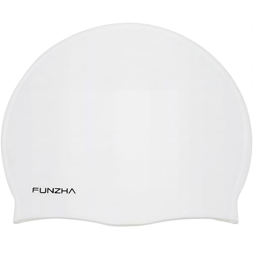 Silicone Swim Cap - Waterproof Non-Slip for Long & Short Hair - White, Large