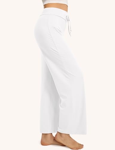 VALANDY Creamlush Drawstring Wide Leg Lounge Pants - Medium White