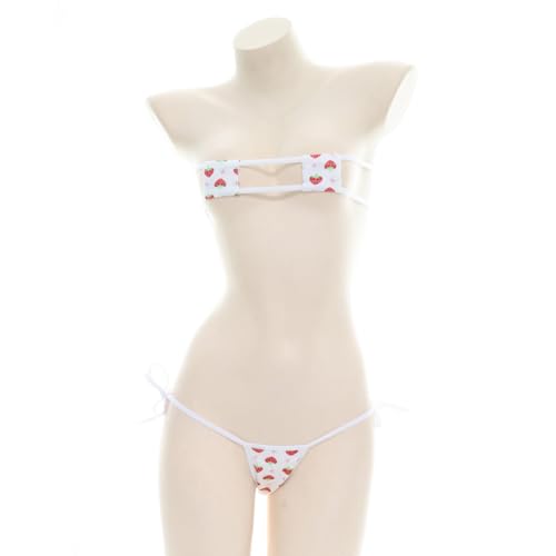 Kawaii Heart Embroidery Micro Bikini Set - One Size Strawberry