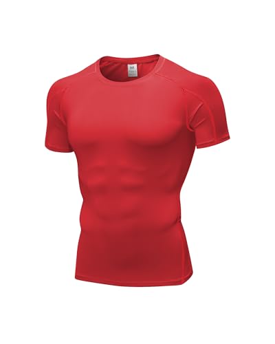 Men's Athletic Compression Shirt - Quick Dry Performance Top - Red, Large