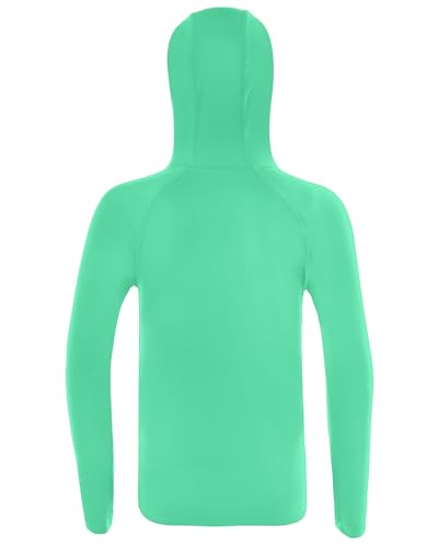 Boys Rash Guard Hoodie - UPF 50+ Long Sleeve Swim Shirt, Medium Seaweed Green