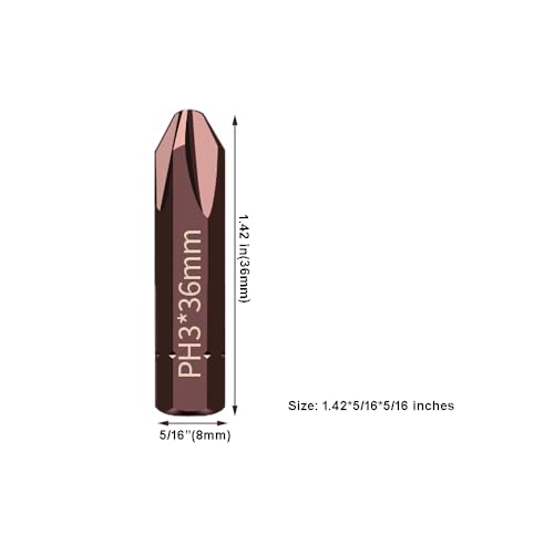 PH3 Bit,8 Pcs PH3 Phillips Bit with 5/16¡±(8mm) Hex Shank, 36mm Length S2 Alloy Steel PH3 Impact Bits Set Bulk